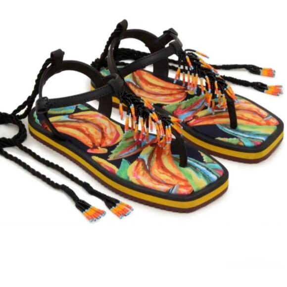 FARM RIO Black Banana Beaded Pietra Sandals - Picture 1 of 4